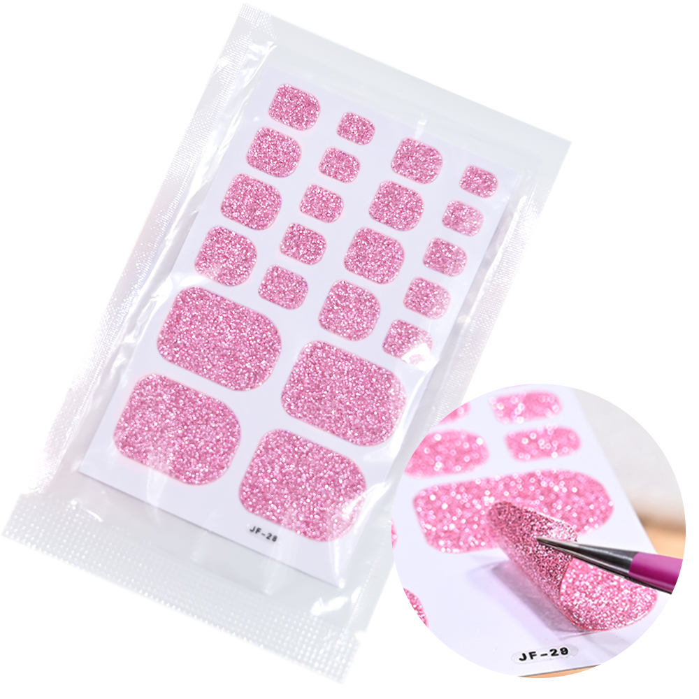 Full Cover Adhesive - 22 dicas rosa glitter toe etiqueta